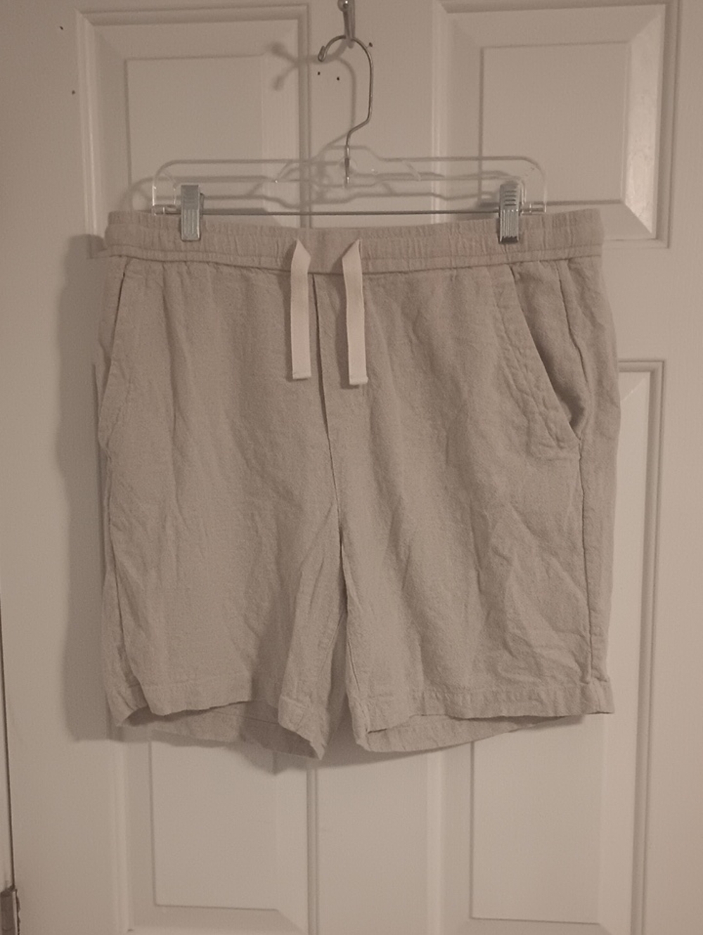 Zara Light Beige Drawstring Linen-Blend Shorts